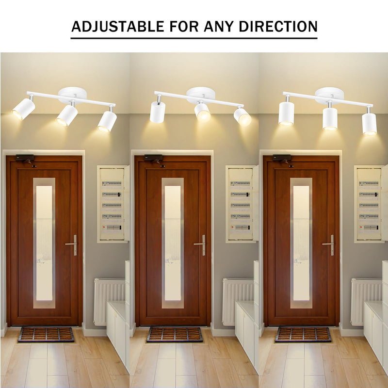 BoostArea LED 3 Light Track Lighting Kit, White 3 Way Ceiling Spot Lighting, Flexibly Rotatable Light Head for Kitchen, Living Room, Bedroom, GU10 Bulb Not Included 3 Light-white