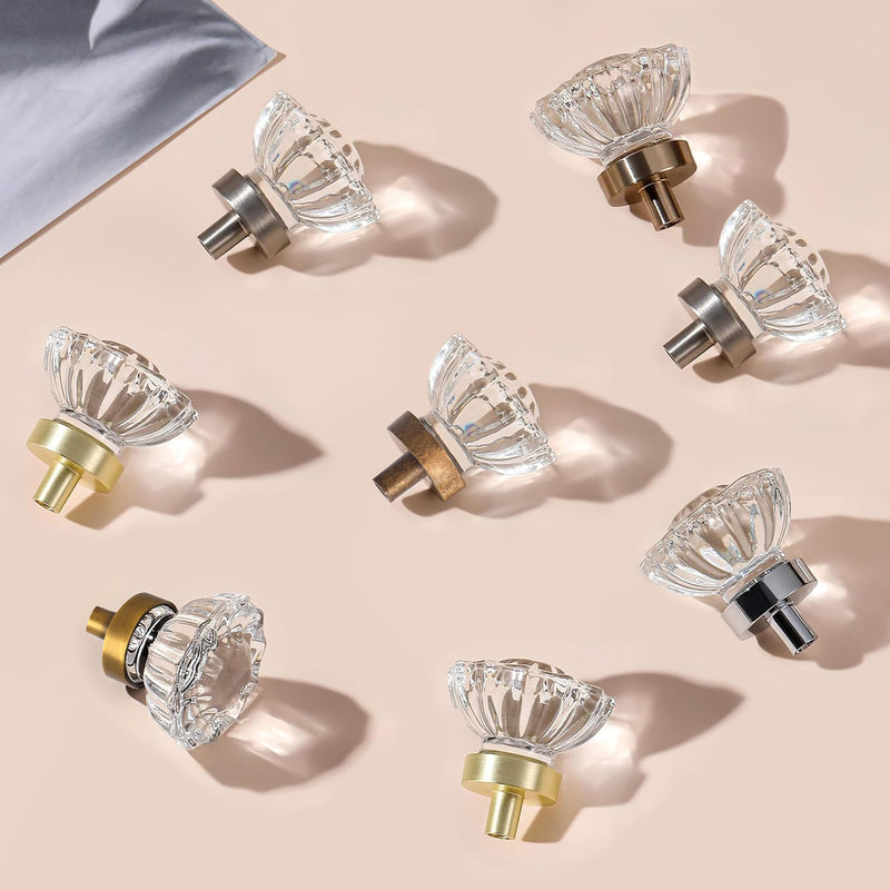 Vintage Cabinet Knobs Crystal Cabinets Knob 8 Pack, Antique Brass Bronze Small Pull, Clear Crystal Closet Dresser Drawers Cupboard Wardrobe Old Fashioned Handle, Retro Pulls Two Installation Methods