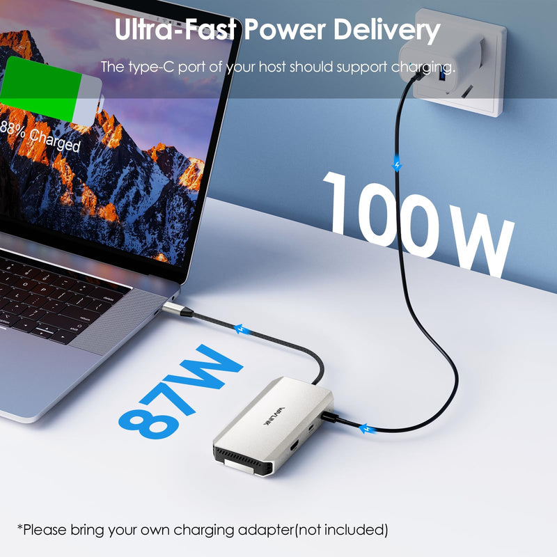 WAVLINK 8 in 1 USB C Hub with M.2 NVMe/SATA SSD Enclosure 10Gbps, 4K HDMI, USB-C/A 10Gb, 100W PD, Aluminum Alloy USB C SSD Enclosure for M.2 NVMe SATA SSD forM1/M2/M3/M4 macOS Systems