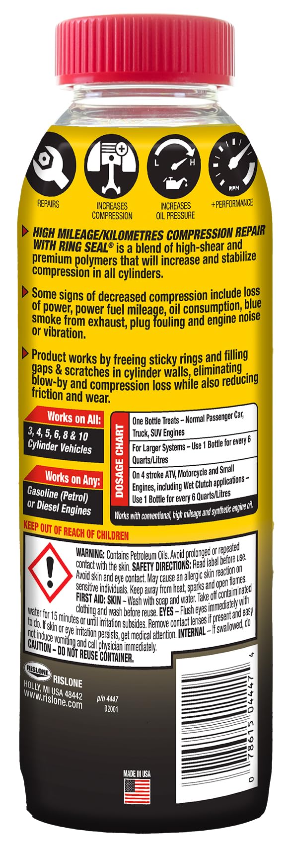 Rislone High Mileage 4 6 8 Compression Repair, 16.9 oz. 1 Pack