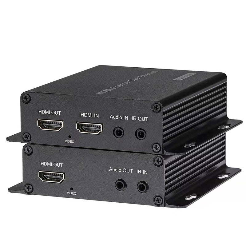 HDMI Over Cat5e Ethernet Converters with KVM 3.5mm Audio IR,HDMI Over RJ45 Extenders Up to 656FT(200m) by Network Cable Cat5e Cat6 Cat7, Full HD 1080P -A Pair HDMI over Ethernet(with KVM+3.5mm Audio+IR)