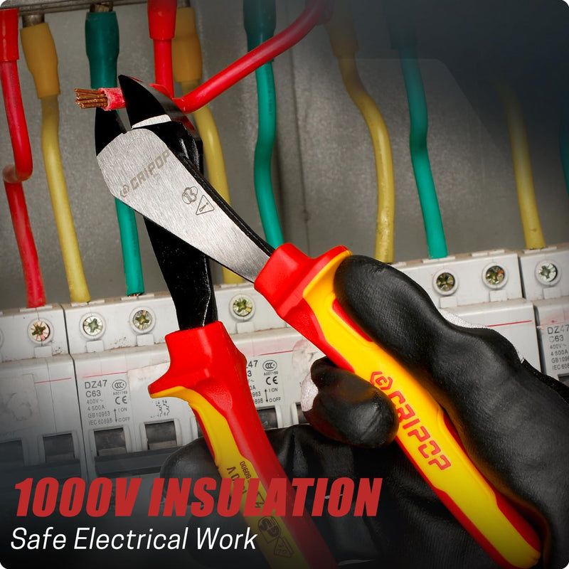 8 Inches Insulated Diagonal Cutters with Tool Storage Box, 1000V Insulated High Leverage Electrician Diagonal Cutting Pliers for Cutting Wires