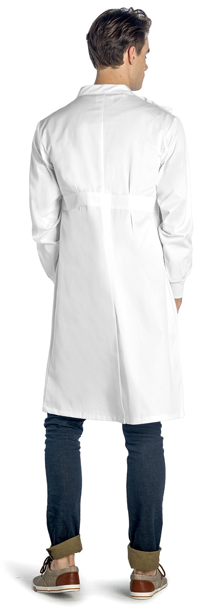Dr. James Unisex Howie Style Lab Coat – White Medical Coat, Classic Fit, Cuffed Sleeves, Snap Closure, Full Coverage Design L (Men L / Women XL)