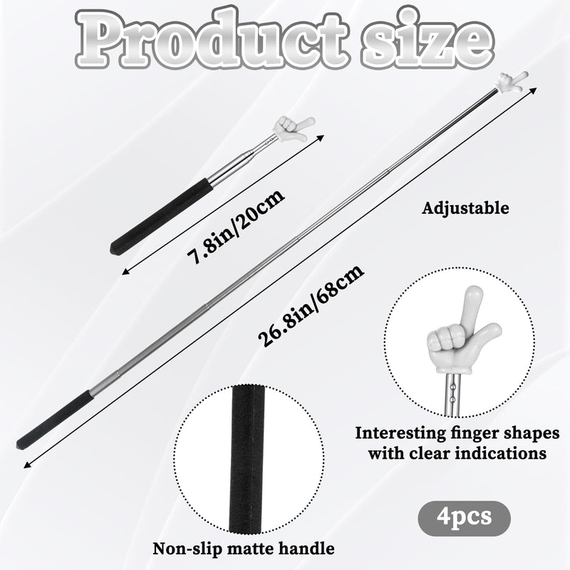 Telescopic Teachers Pointer - 4 Pcs Extendable Hand Pointer Stick, Mini Classroom Finger Pointers Stick for School and Teacher Supplies Interactive Learning Black Yellow Blue Red