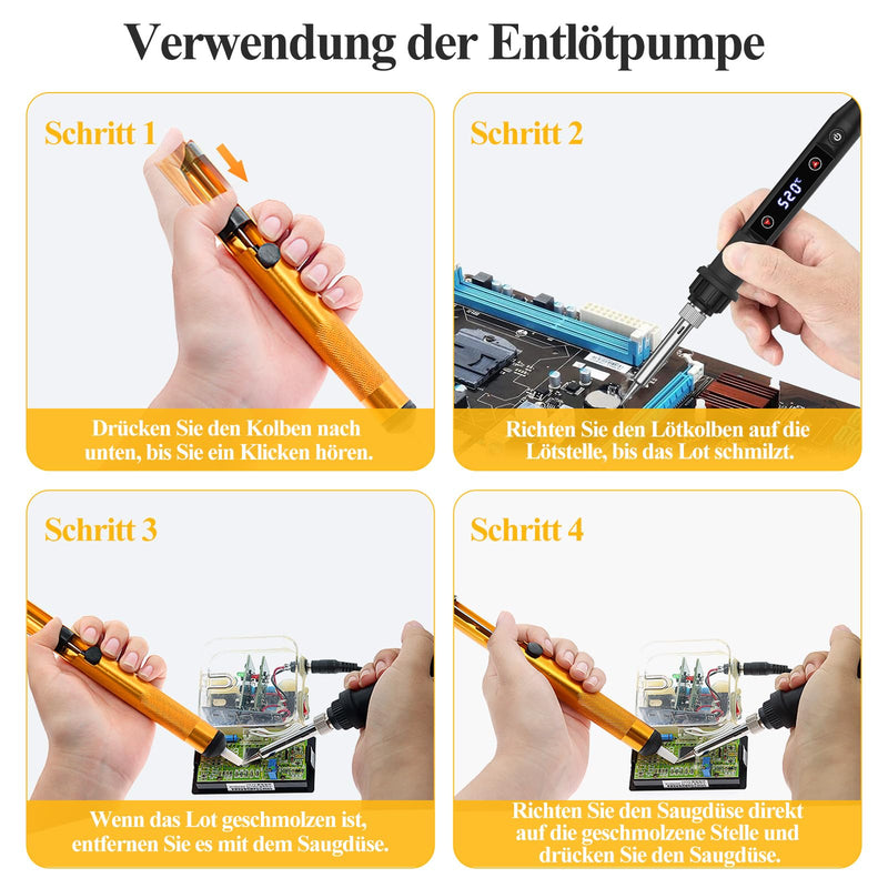 Edasion Soldering Iron Set 80W LED Temperature Adjustable 180~520°C with Switch | Soldering iron with 15-second fast heating, 50g lead-free solder wire, 5 soldering tips, desoldering pump, soldering iron stand, tweezers, soldering set black