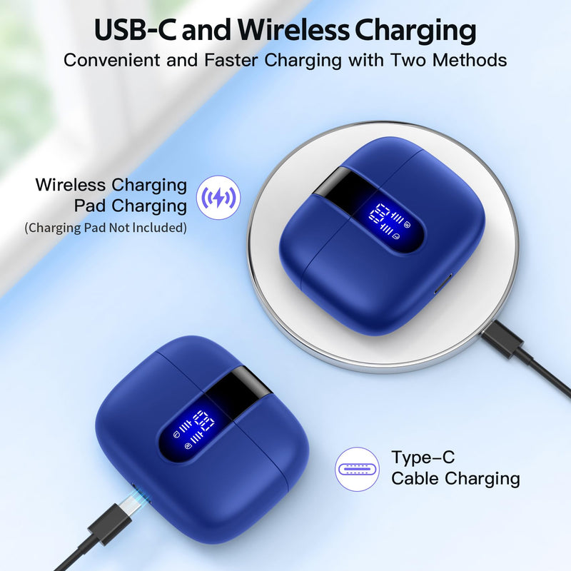 TAGRY Bluetooth Headphones True Wireless Earbuds 60H Playback LED Power Display Earphones with Wireless Charging Case IPX5 Waterproof in-Ear Ear buds with Mic for TV Smart Phone Laptop Computer Sports M Ocean Blue