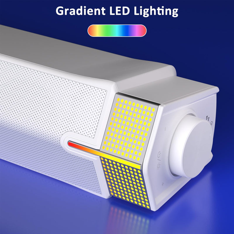 Jeecoo M20 Bluetooth Computer Speakers for PC Desktop Monitor, Gaming PC Sound Bar - Wired USB-Powered, Superb Stereo Sound, with LED Lighting, White