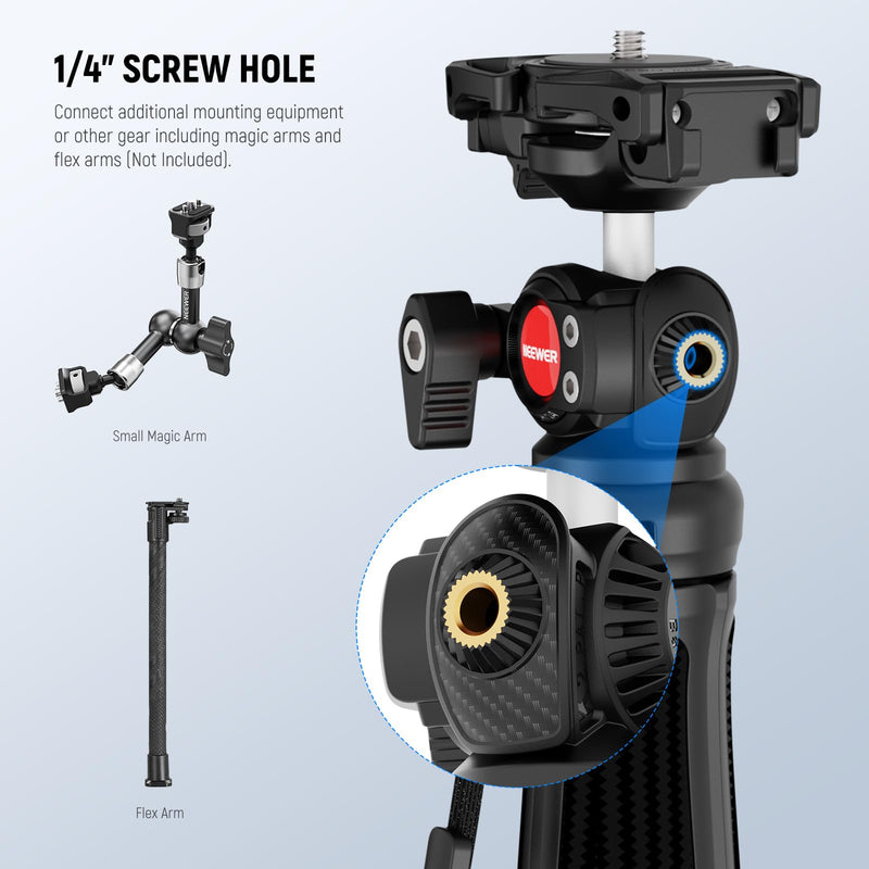 NEEWER TP38 Phone Camera Tripod, 15" Extendable Selfie Stick Metal Tripod Stand with Phone Holder, Action Camera Adapter Compatible with Hero 12 11 10 9, 360° Ball Head Travel Tripod for Vlogging