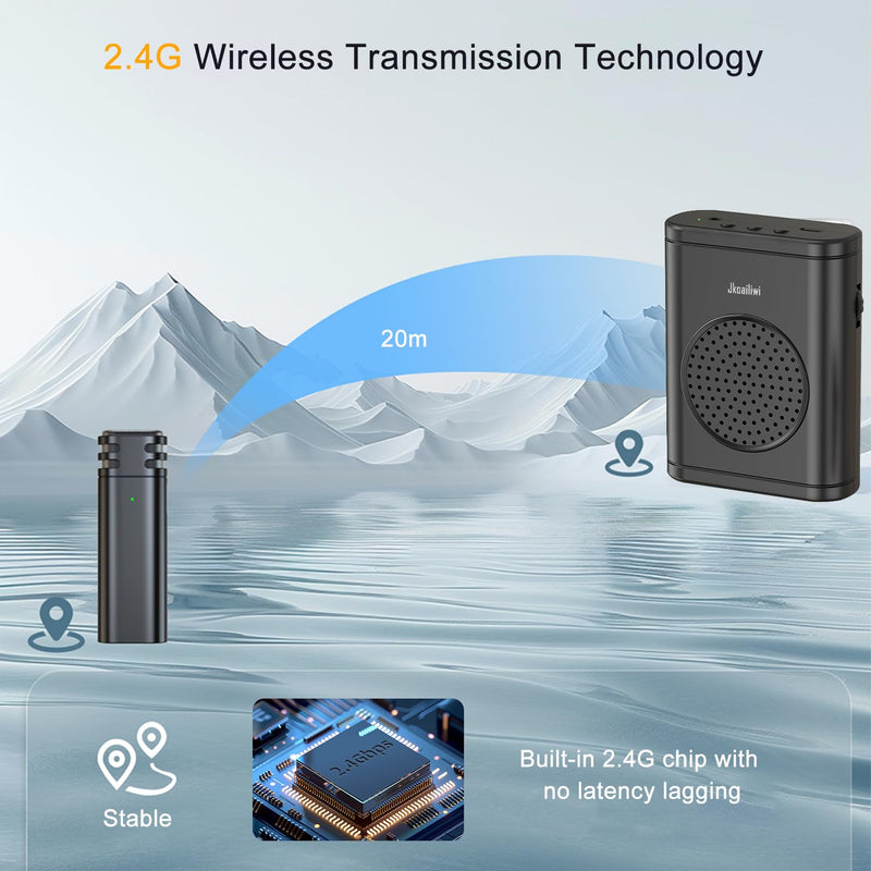 Voice Amplifier Wireless Microphone, Portable Teacher Microphone for Classroom with Bluetooth, Portable Speaker PA System Wireless Lapel Mic for Elderly/Yoga/Meetings/Speeches/Tours Guide
