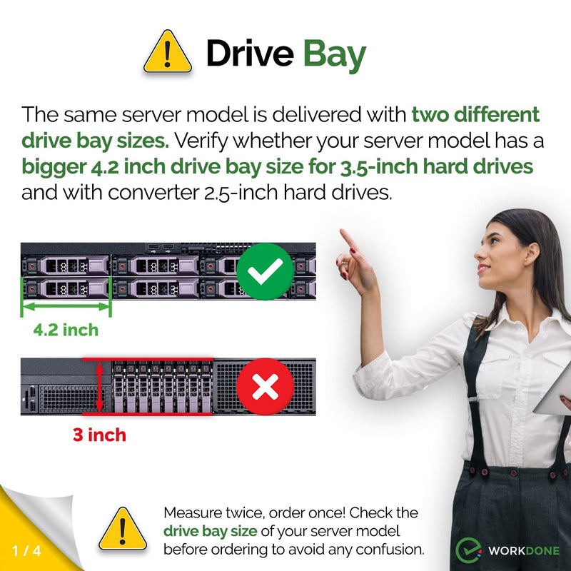 WORKDONE 3.5 inch Hard Drive Caddy Tray Compatible for Dell PowerEdge Servers - with 2.5 inch HDD Adapter NVMe SSD SAS SATA Bracket - Simply and Easy Carrier Setup with Installation Manual 1-PACK