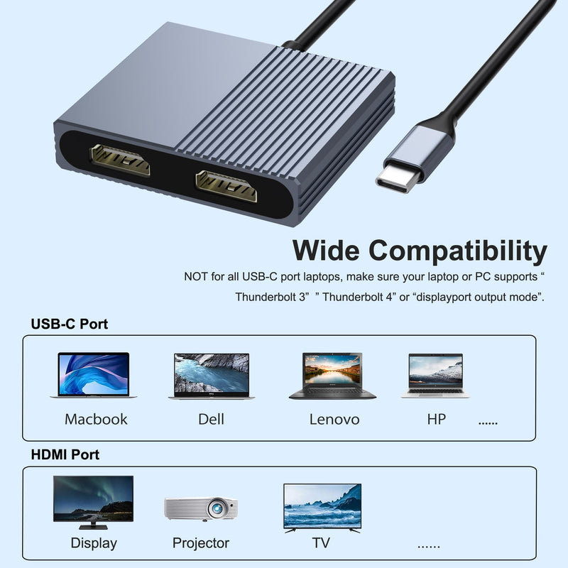 Docking Station Dual Monitor, USB C Docking Station, HDMI Splitter Extended Display, 4K Dual HDMI Adapter for 2 Monitors, HDMI Splitter for Dual Monitors Extended Display, Dual Monitor Adapter
