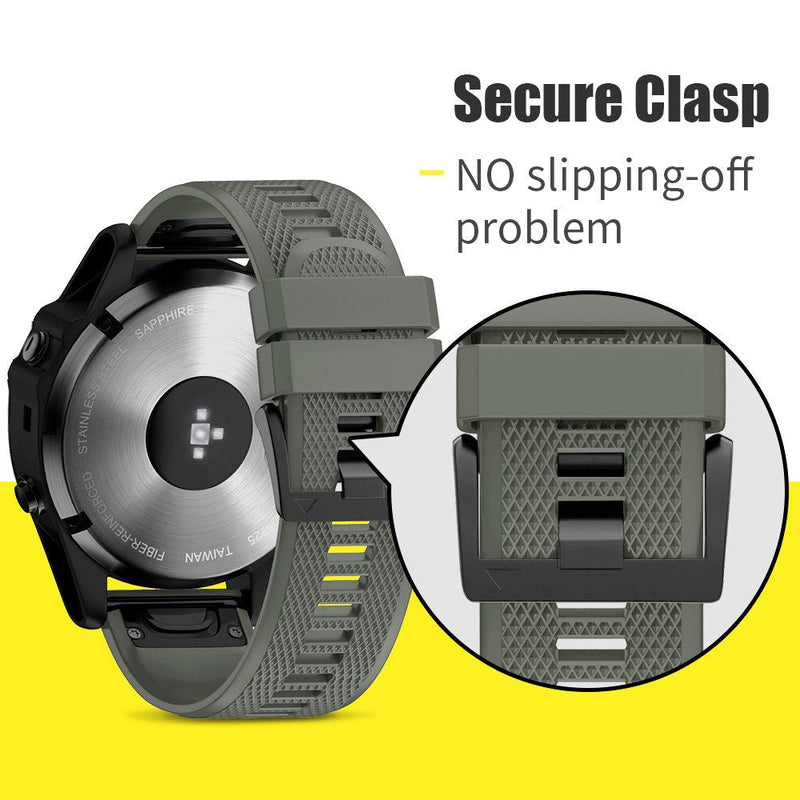 NotoCity Compatible Fenix 5X Band 26mm Width Soft Silicone Watch Strap for Fenix 8 51mm/Fenix 6X/Fenix 7X/Fenix 5X Plus/Fenix 6X Pro/Fenix 3/Fenix 3 HR/Tactix/Descent MK1/D2 Delta PX-Army Green Army Green