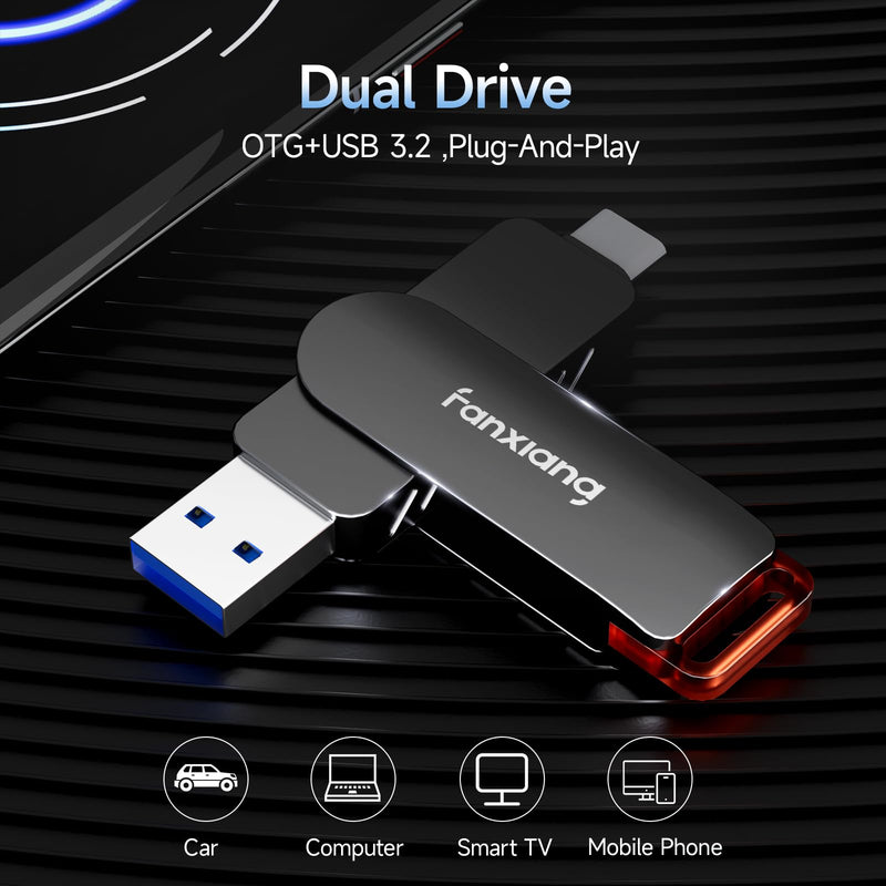 fanxiang 512GB Flash Drive Up to 560MB/s External SSD,Type C & USB-A 3.2 Gen 2, Thumb Drive,Memory Stick for iPhone15/16/PS4/Android Phone/Windows/Mac