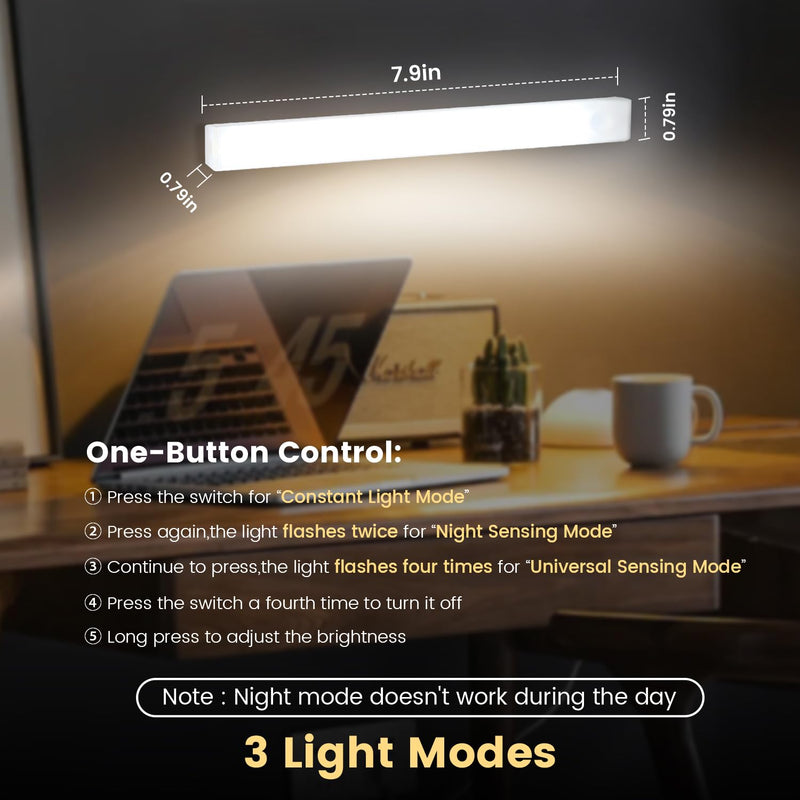 5 Pack Motion Sensor Under Cabinet Lights with Magnetic, LED Rechargeable 8 Inch Under Counter Closet Lights for Wardrobe Cupboard Kitchen White