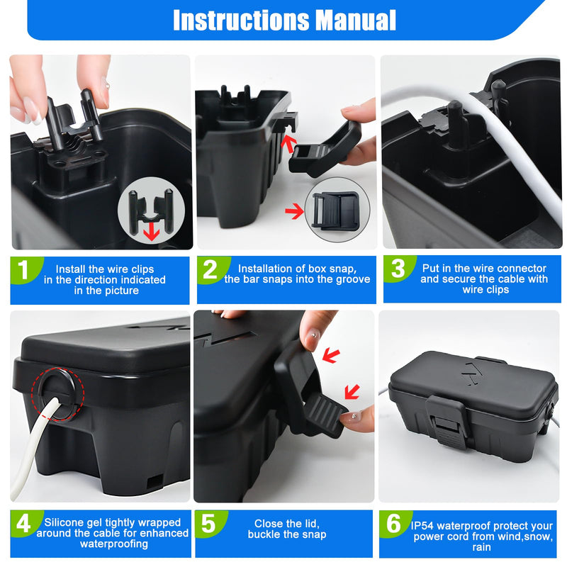 Hrensaw 3PCS Small Weatherproof Electrical Connection Box(Inner 5.5x3x2.2inch),Outdoor Electrical Box,Waterproof Extension Cord Covers for Plug, Extension Cables, Holiday Lights,Black Black