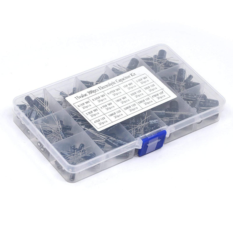 ARCELI 300pcs 15Value Electrolytic Capacitor Range 0.1uF to 470uF Capacitor Assortment Kit
