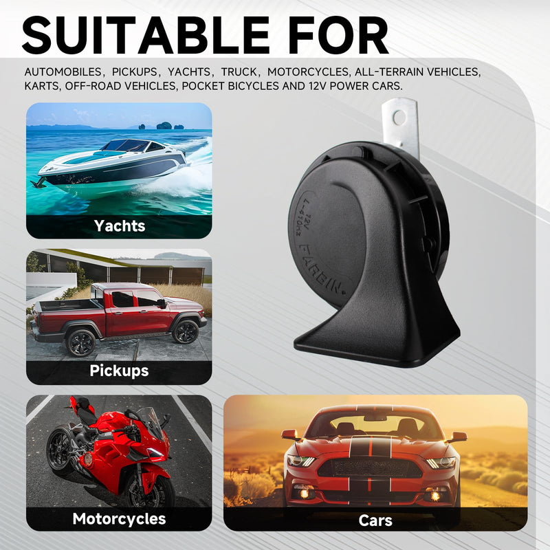 FARBIN Compact Horn 12V Car Horn Loud Low-Tone 410HZ Waterproof Auto Horn Electric Snail Horn Universal for Any 12V Vehicles (Single low pitched snail horn, 12v) Single low pitched snail horn