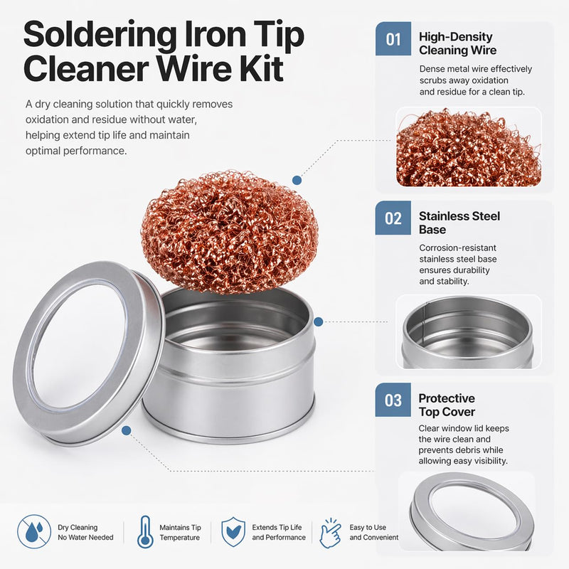 2 x Soldering Tip Cleaner, Soldering Tip Cleaning Wire, Soldering Cleaning for Soldering Irons, Soldering Tips Reactivator Cleaner, Soldering Sponge Cleaner for Effective Cleaning of Soldering Tips