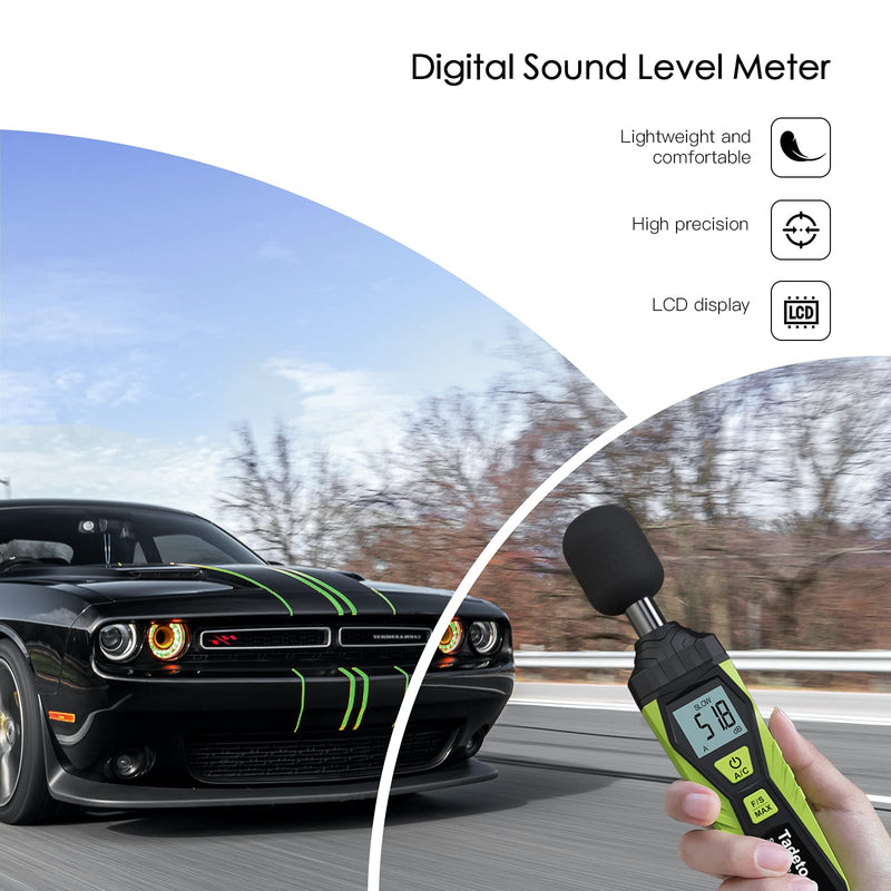 Sound Level Meter, Tadeto Digital Portable Sound Level Meter 30dB to 130dB with LCD Display A/C Weighted for Home Workshops, Green
