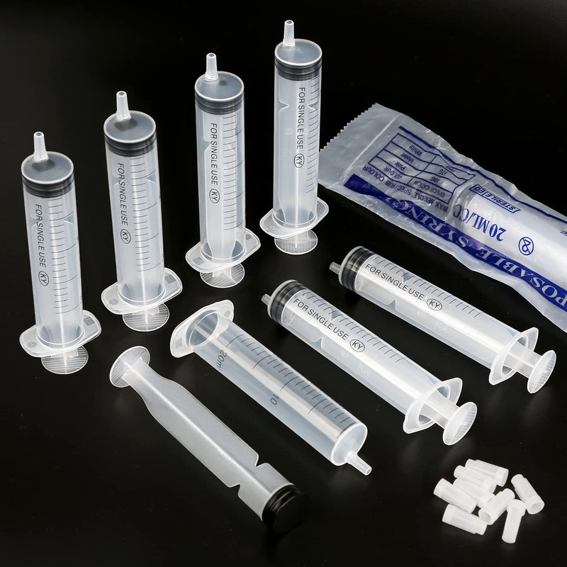 20 ml syringes 8 packs, slanted mouth plastic syringe, disposable syringes with cap, individually packaged sterile syringes for animal feeding, liquid measurement syringes for lab cosmetics motor oil