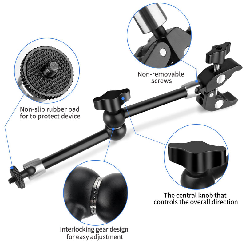 Hemmotop Magic Arm Camera Mount Clamp, 9.8 in Adjustable Articulating Friction Arm Max. Load 6.6 LBS, for iPhone Monitor, Camera Mounts & Clamps Kit MS01 Black