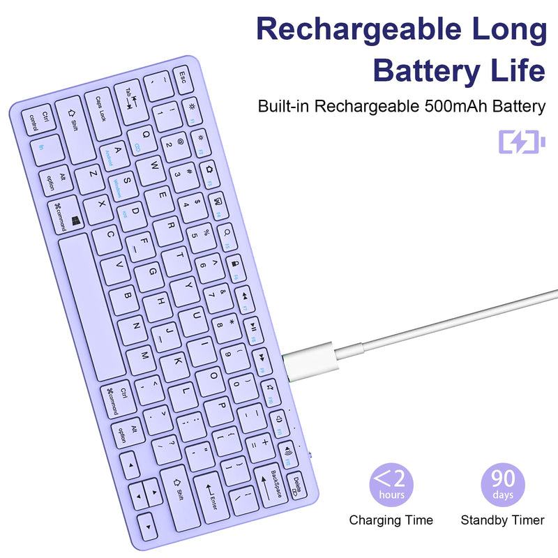 Ultra-Slim Bluetooth Keyboard Wireless Keyboard Compatible iPad 10th/iPad 10.2(9th/8th/7th Generation),iPad Air 5th/4th, iPad Pro 11/12.9, iPad 9.7, iPad Mini and All Bluetooth Devices (Light Purple) Light Purple
