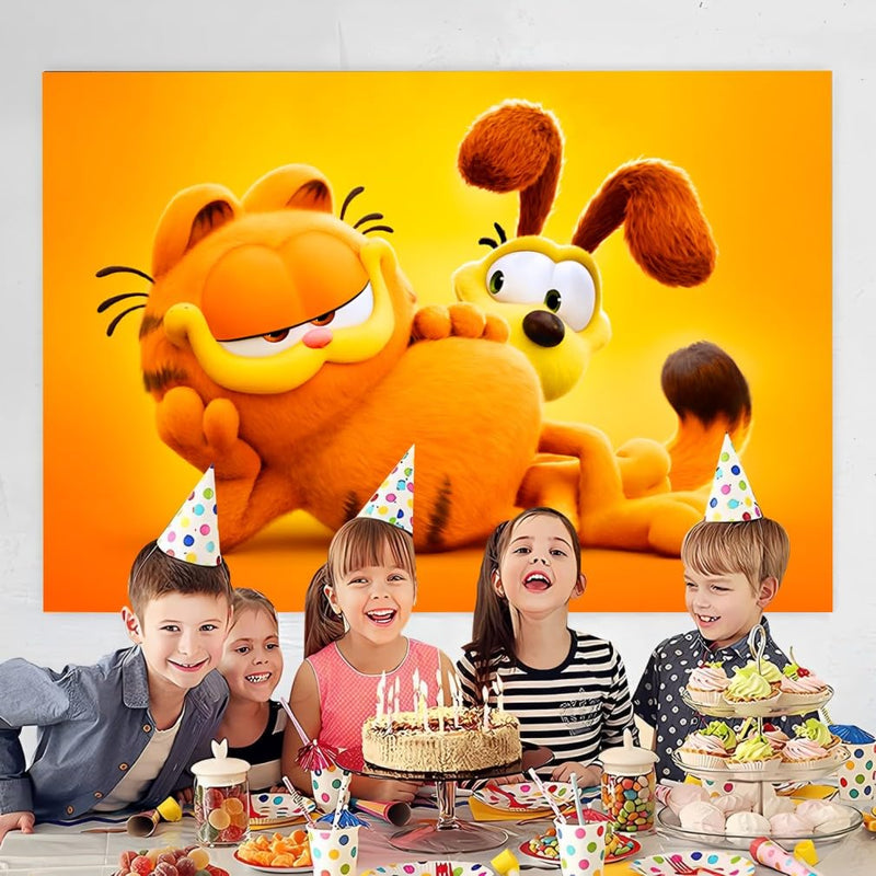 Background Garfield Birthday Decorations, Garfield Happy Birthday Banner Backdrop for Birthday Party Supplies (5x3ft)