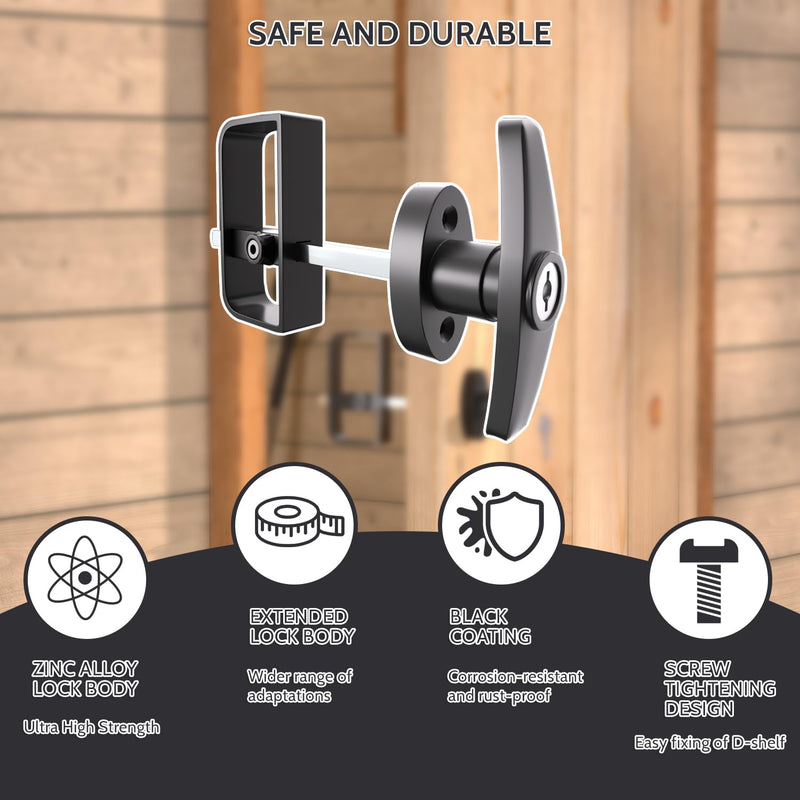 2Pack Shed Lock, 5-1/2" Steam with 4 Keys, Shed Door Latch, Door Lock Latch, Shed Door Hardware- Black 2