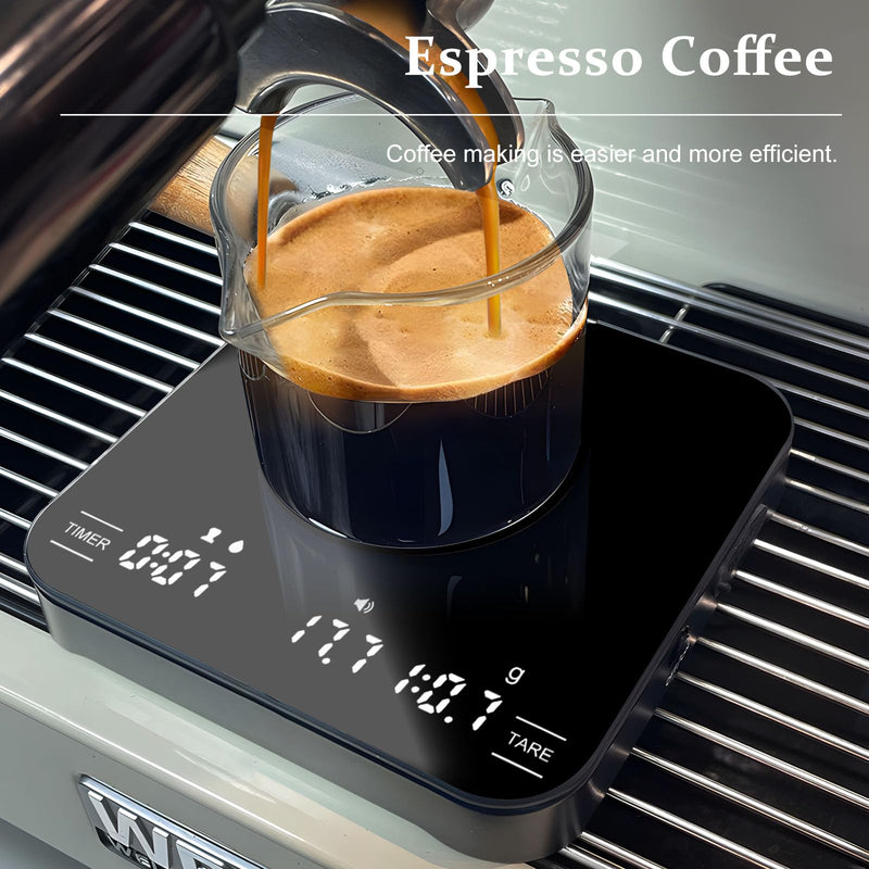Digital Coffee Scale with Timer/Tare, 2kg/0.1g Precision Espresso Scale, Food Scale Rechargeable, Multiple Modes: Pour-Over/Espresso/Water Flow Speed, LED Display Kitchen Scale with g/oz/ml Black - Tempered Glass