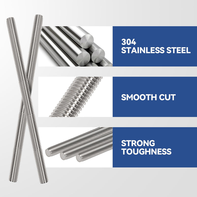24 Pcs 304 Stainless Steel M4 Fully Threaded Rod,10"(255mm) Long Threaded Rod,Right Hand Threads，with Nuts (24, M4x255mm) 24