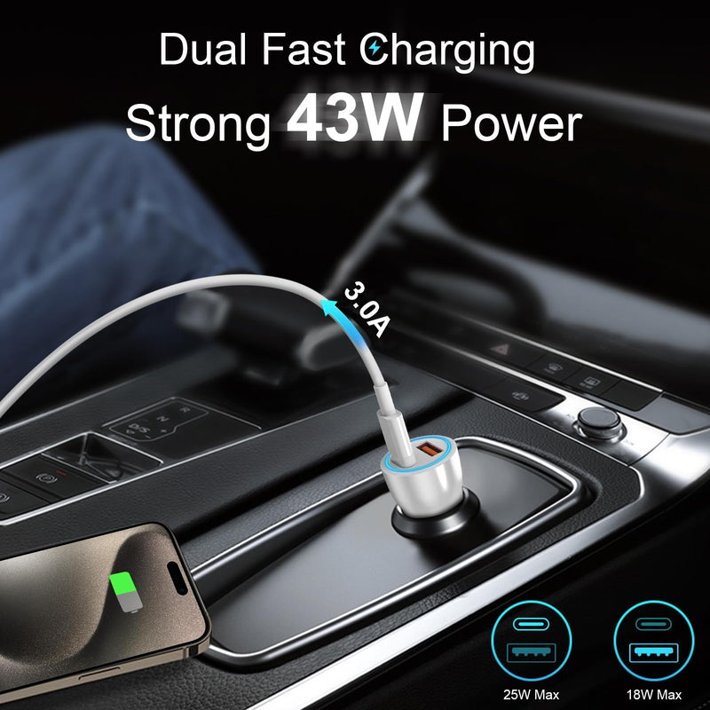 iPhone 15 Car Charger Fast Charging [Apple MFi Certified] 43W USB C Car Charger Adapter with 6FT USB C to USB C Cable for iPhone 15/15 Plus/15 Pro/15 Pro Max,iPad Pro/Air/Mini,Samsung Galaxy