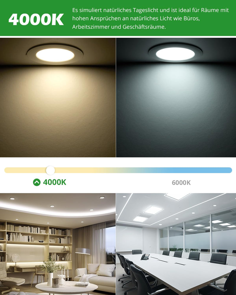 HOMEOW Recessed LED Spotlights 230 V 95 mm - 110 mm Hole Size 7 W 700 LM | Neutral White 4000K Ceiling Spot, Recessed Spot Diameter 118 mm, IP44 Recessed Lights for Bathroom Kitchen Living Room 12-Pack Neutral White 7W, 95-110 mm Hole Size