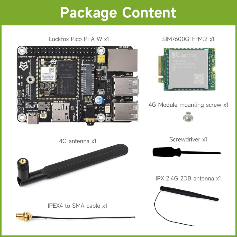 Waveshare Luckfox Pico Pi Linux Micro Dev Board, Core1106, 8GB eMMC, Intelligent Encoding Support, Built-in ISP3.2, Up to 5MP Image Processing, with 4G Module and Wireless, RV1106G3