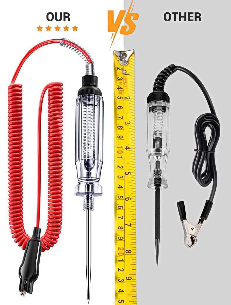 Heavy Duty Automotive Circuit Tester, Premium 6-24V Test Light with Extended Spring Test Leads & Sharp Piercing Probe, Circuit Voltage Tester with Replacement Indicator Light for Car/Vehicles 1-Pack