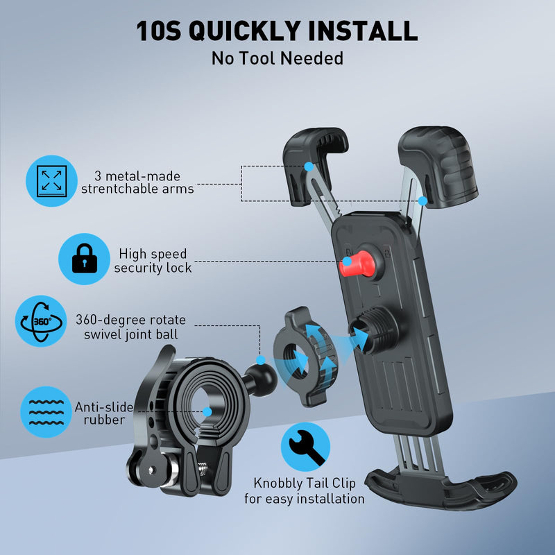 Hiboy Bike Phone Holder, 360° Rotatable Universal Motorcycle Phone Mount, Wrap Anti Shake Bicycle Scooter Handlebar Phone Clip for 5.1-6.8" Cellphone