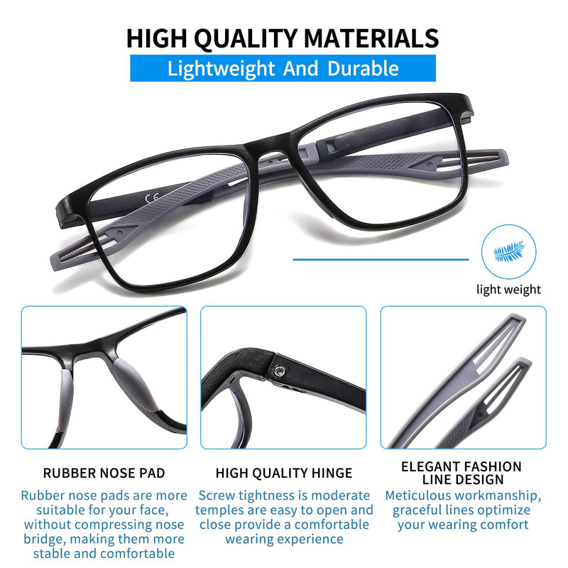 Suertree Reading Glasses for Men, TR90 Sports Blue Light Blocking Readers Comfortable and Lightweight 2 Pack Bblack 200.0 x