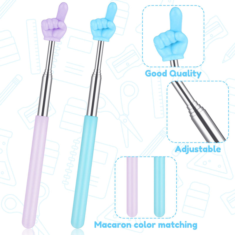 2pcs Finger Pointer Stick, Teacher Pointer Stick Retractable Hand Pointers Sticks Extendable Mini Pointers Finger Classroom Essentials for Effective Presentations (Blue, Purple)