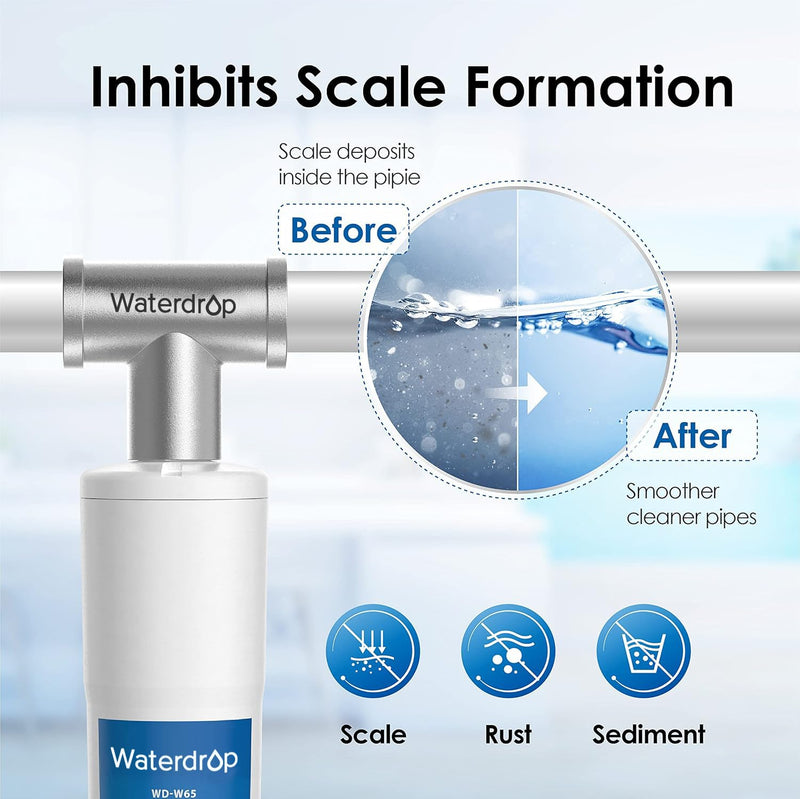 Waterdrop AP431 AP430SS Whole House Scale Inhibitor Filter, Heater Softener System, Prevent Scale Build Up On Hot Water Heaters, Pipes and Boilers