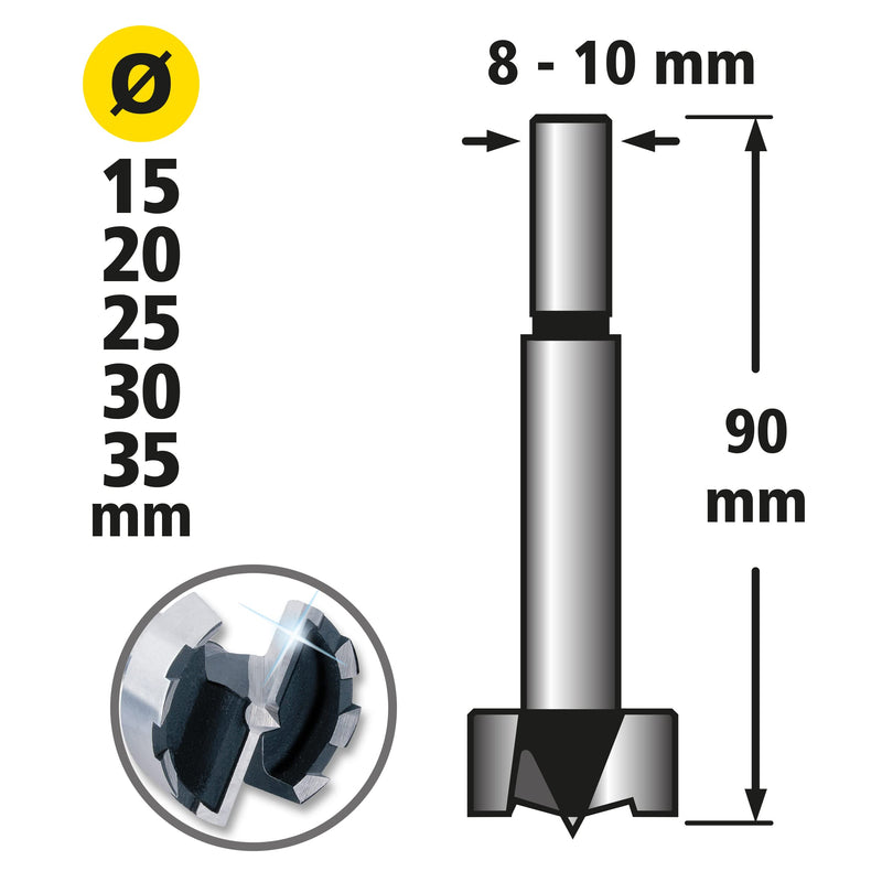 wolfcraft Forstner drill set, Ø 15-35 mm, 5 pieces. I 1002000 I For drilling in wood with and without depth limitation, 5-piece set. ø15-35x90mm