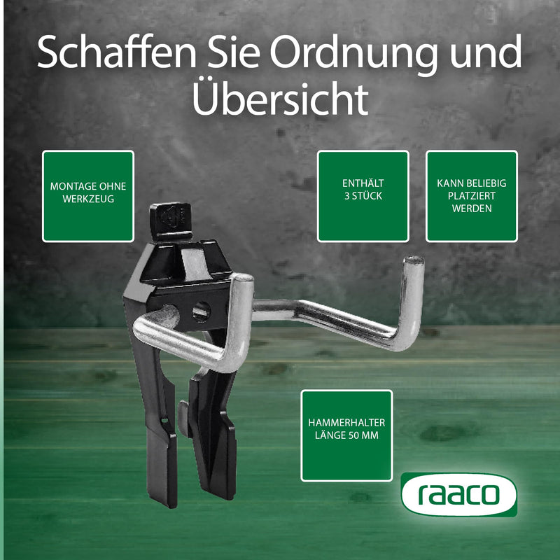Raaco Hammer Holder Clip 4-40 for Perforated Walls & Tool Walls, 40 mm Length, Special Holder for Hammers, Robust Tool Holder Made of Steel & Polyacetal, Set of 3, Perforated Wall Accessories, | 40 mm Length, Special Holder for Hammers, Robust Tools...