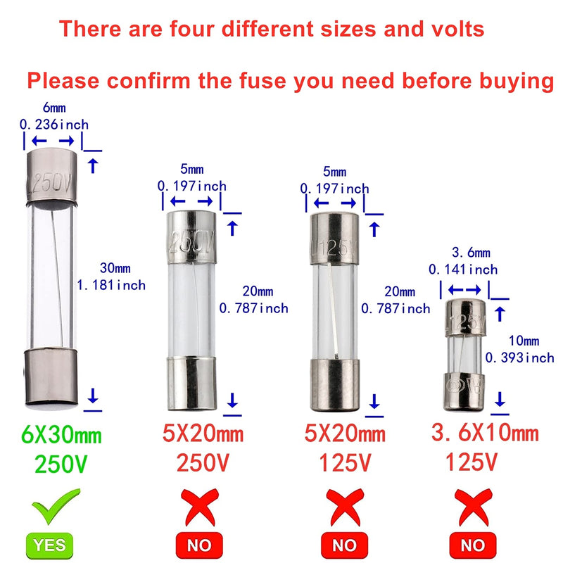 BOJACK 6x30mm 10A 250V 0.24x1.18 inch F10AL250V 10 Amp 250 Volt Fast-Blow Glass Fuses (Pack of 18) F10A