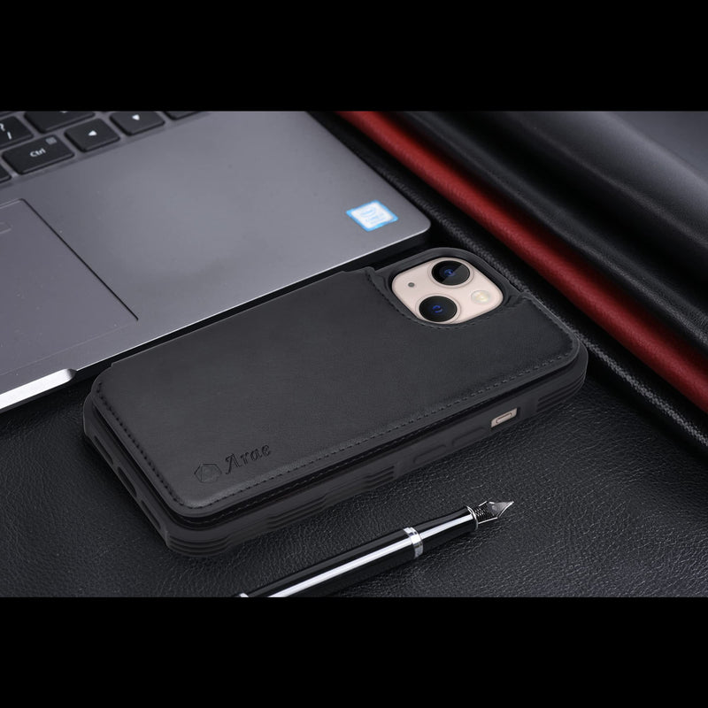 Arae for iPhone 13 Case with Card Holder - Wallet Case with PU Leather Card Pockets Back Flip Cover for iPhone 13 6.1 inch, Black iPhone 13 6.1''