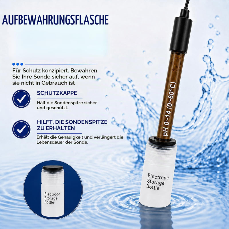High Accuracy Combination pH Electrode for Continuous pH Monitoring, 0-14 pH Probe with 200 cm Long BNC Connection Cable & Calibration Powder Replacement Kit 200 cm cable