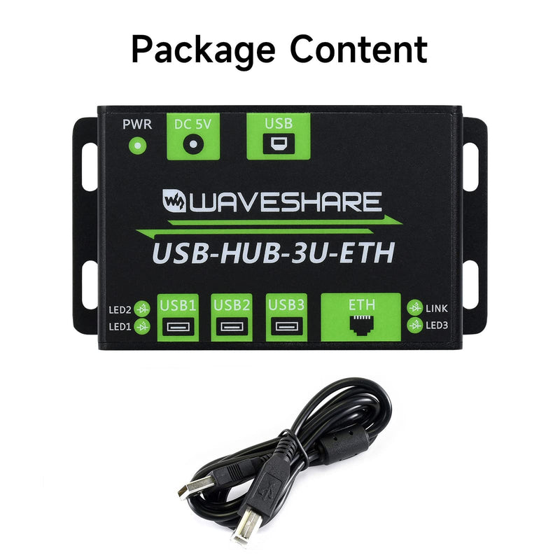 Waveshare Industrial Grade Multifunctional USB HUB Extending 3X USB Ports + 100M Ethernet Port Suitable for Industrial/Office Environments Requiring Higher Level Device Without Power Supply