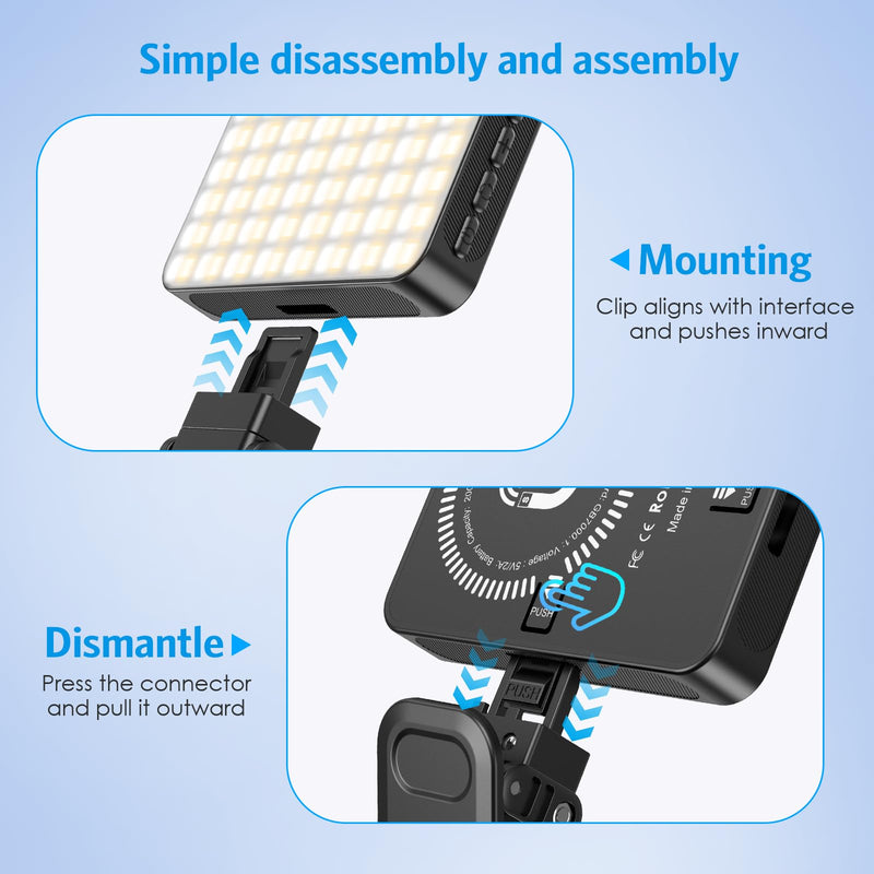 120 LED Selfie Light for Phone with Clip & Magnetic, 3 Light Mode 3000K-6500K, 2000mAh High Power Rechargeable with Cold Shoe Mount for Laptop, Makeup, TikTok, Selfie, Vlog