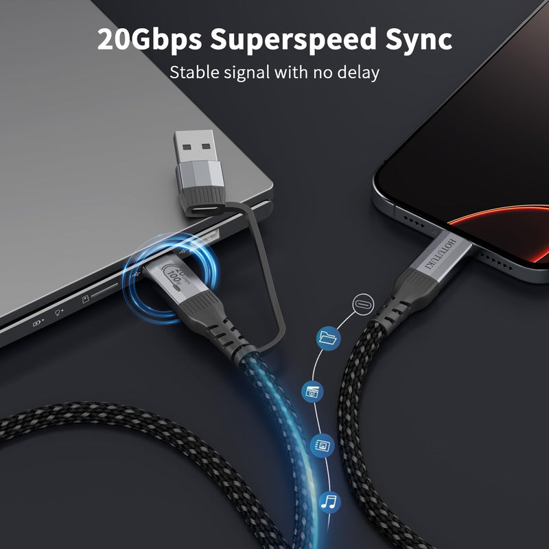 Long USB a to USB c Cable 16.5FT Multi Functional 2in1, usbc 3.2 Gen 2X2,20Gbps High Speed Data Transfer,4K@60Hz UHD Video 5A/100W Fast Charge Cord Compatible with Thunderbolt 3/4, Braided 16.5FT/5M