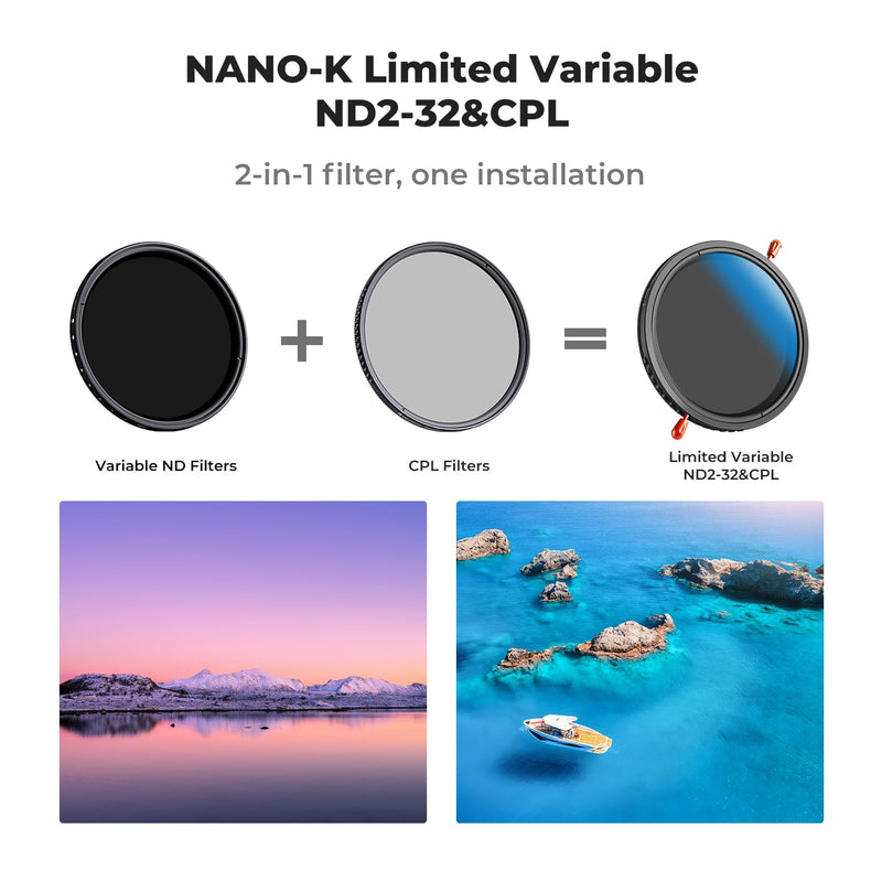K&F Concept 72mm Variable ND2-32 (1-5 Stops) & Circular Polarizing Lens Filter in 1 Adjustable Neutral Density Polarizer Filter with 18 Multi-Layer Coatings for Camera Lens (K-Series)