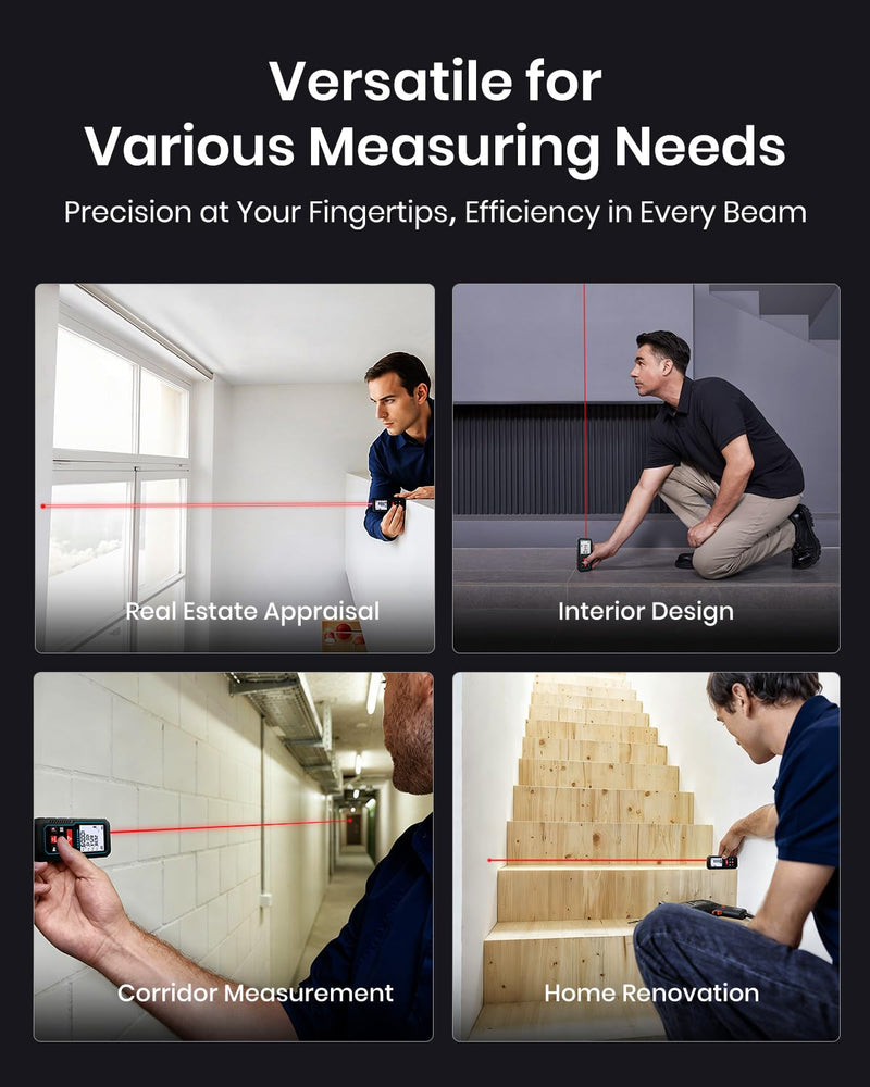 Laser Measure Device, MiLESEEY 393ft Digital Laser Tape Measure with Upgrade Electronic Angle Sensor, 2mm Accuracy, Area Measurement,Volume and Pythagoras, 2" LCD Backlit,Mute, Battery Included