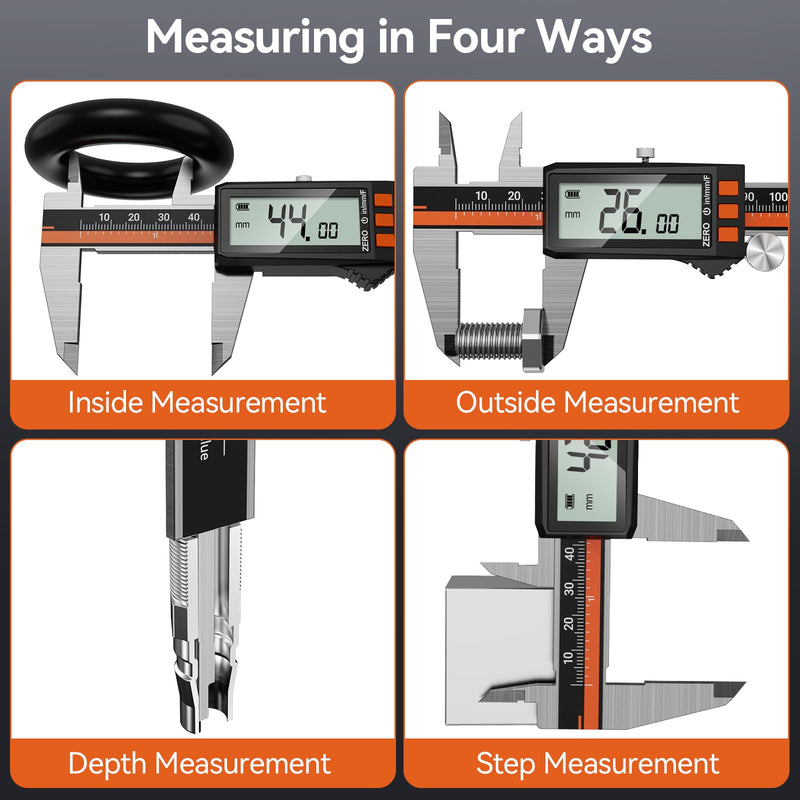 Preciva Digital Caliper 6", Rechargeable Stainless Steel Micrometer | Type-C charging, durable steel body, large LCD with auto-off saves power, in/mm/frac, for 3D-printing machining woodworking 6 Inch