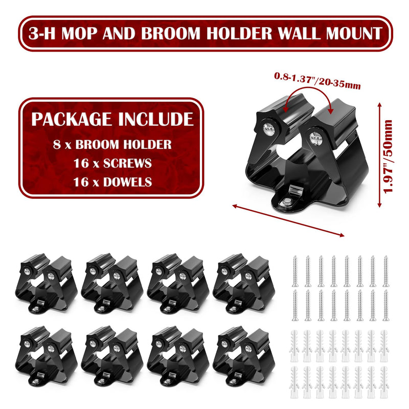 3-H 8 piece tool holder set 0.7 mm wall broom holder steel garden tool holder for broom garden tools home garden black 8 pieces